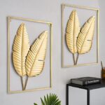 Gold Metal Leaf Wall Decor Set of 2 – 24" x 16" Framed Wall Sculptures - Image 2