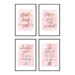 Set of 4 Framed Motivational Wall Art Quote Letters