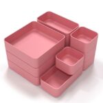 11-Piece Stackable Drawer Organizer Set, Multi-size Desk Pink