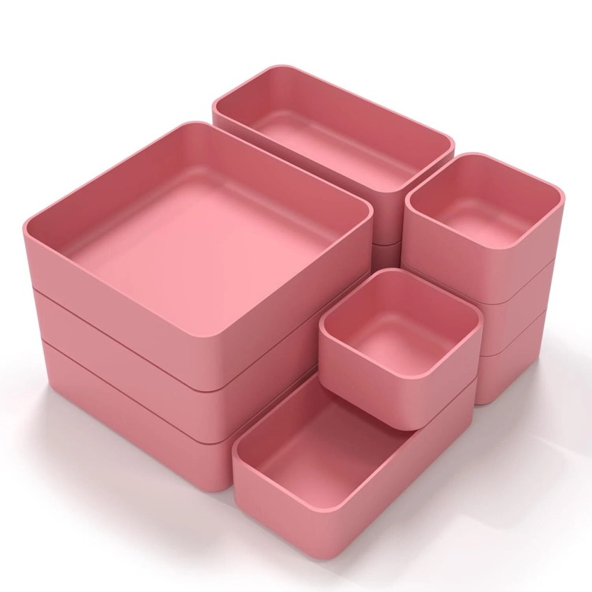 storage 11-Piece Stackable Drawer Organizer Set, Multi-size Desk Pink - Image 1